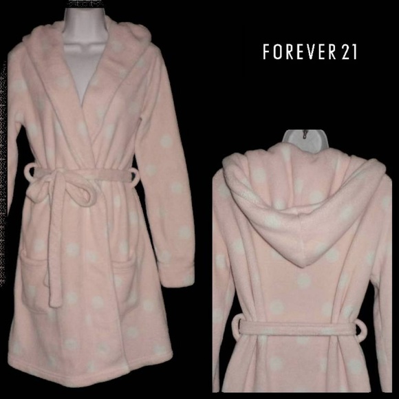 Forever 21 Other - FOREVER 21 Robe M Plush POLKA DOT Hoodie WRAP